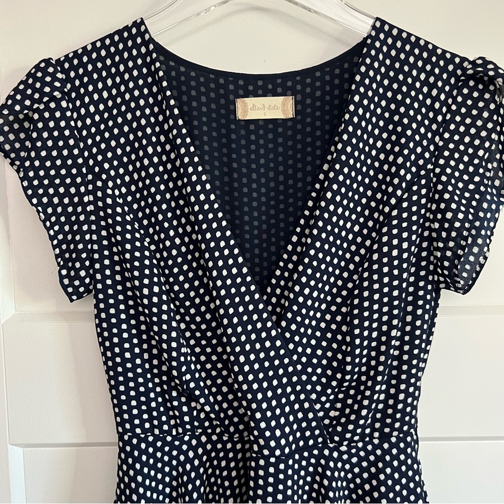 Altar’d State Navy Blue Polka Dot Sweetheart Flare Dress - Picture 5 of 11